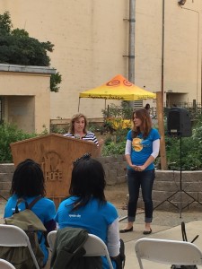 Jenn Tedeschi, COO of KidsGardening.org, presents the 2014 Jamba Juice "It's All About the Fruit and Veggies" Garden Grant to Sacramento Charter High School.