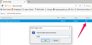 Firefox browser: About Config dialog